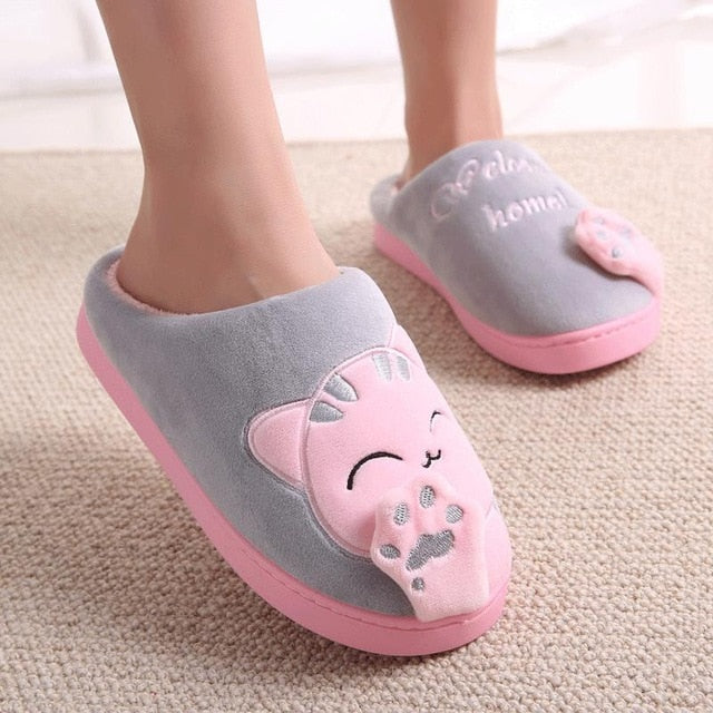 Non-slip Cute  Cat Warm Winter Women  Slippers Shoes for Home