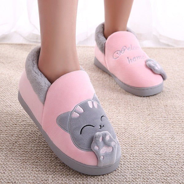 Non-slip Cute  Cat Warm Winter Women  Slippers Shoes for Home