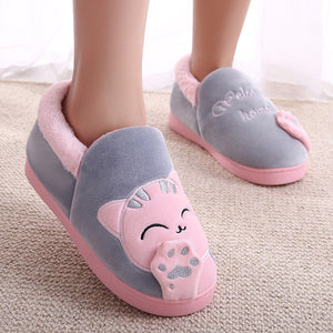 Non-slip Cute  Cat Warm Winter Women  Slippers Shoes for Home