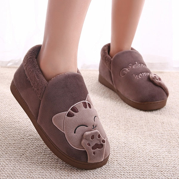 Non-slip Cute  Cat Warm Winter Women  Slippers Shoes for Home