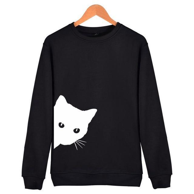 Cat Looking Out Side Print Sweatshirts Hoodies For Women