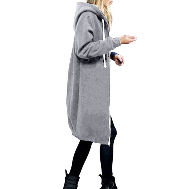 Autumn Winter Women Long Jacket Hoodies Sweatshirt