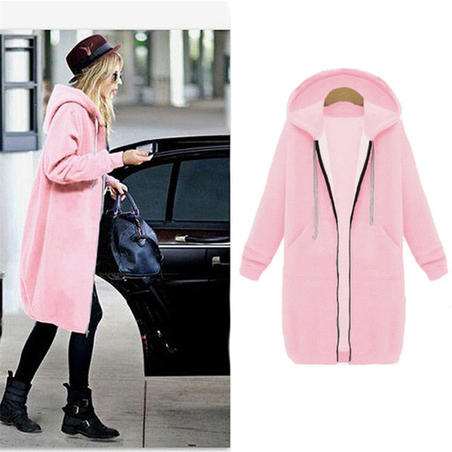 Autumn Winter Women Long Jacket Hoodies Sweatshirt